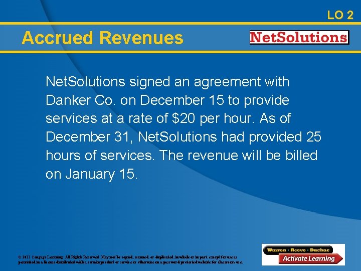 LO 2 Accrued Revenues Net. Solutions signed an agreement with Danker Co. on December
