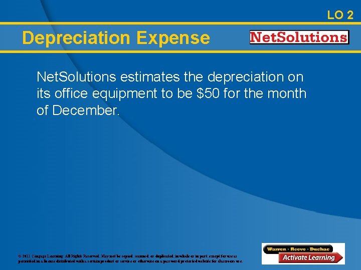 LO 2 Depreciation Expense Net. Solutions estimates the depreciation on its office equipment to