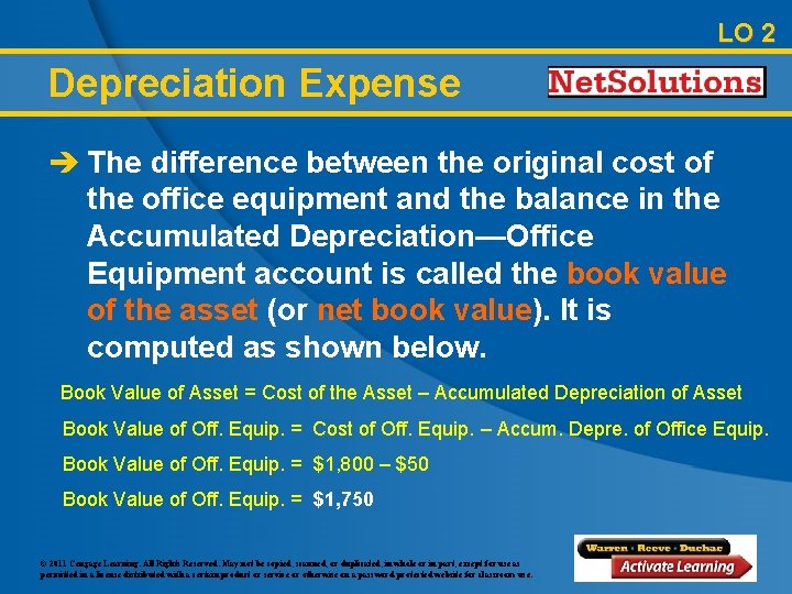 LO 2 Depreciation Expense è The difference between the original cost of the office