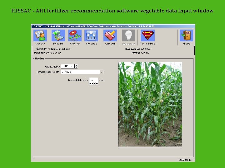 RISSAC - ARI fertilizer recommendation software vegetable data input window 