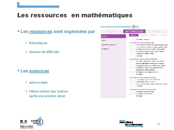 Les ressources en mathématiques § Les ressources sont organisées par § thématiques § niveaux