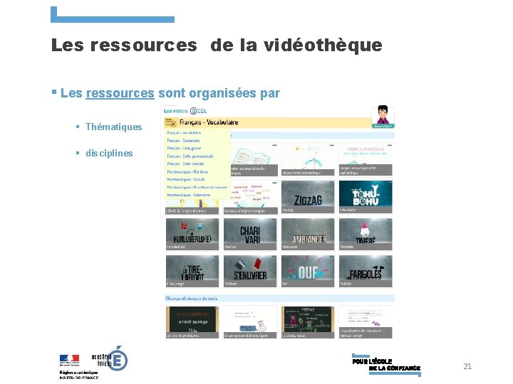 Les ressources de la vidéothèque § Les ressources sont organisées par § Thématiques §