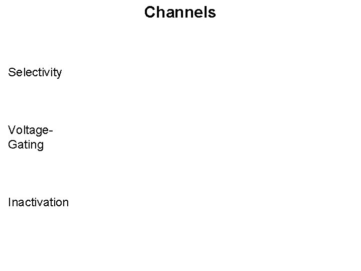 Channels Selectivity Voltage. Gating Inactivation 