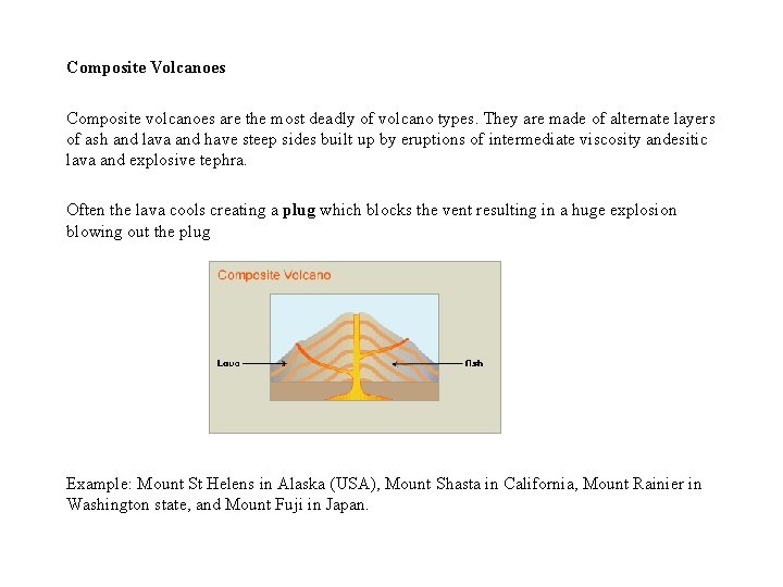 Composite Volcanoes Composite volcanoes are the most deadly of volcano types. They are made