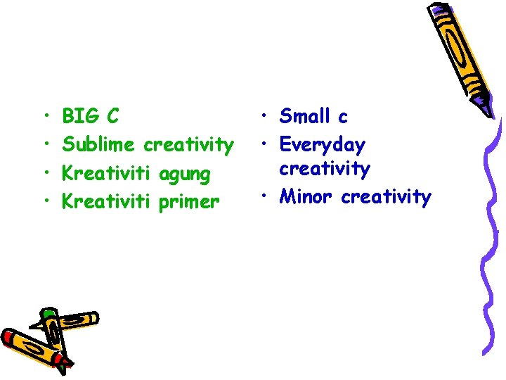  • • BIG C Sublime creativity Kreativiti agung Kreativiti primer • Small c