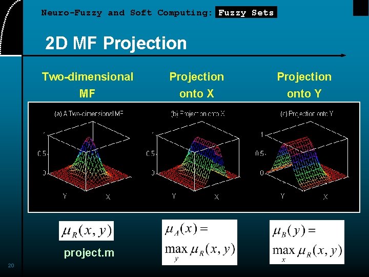 Neuro-Fuzzy and Soft Computing: Fuzzy Sets 2 D MF Projection Two-dimensional MF project. m Neuro-Fuzzy and Soft Computing: Fuzzy Sets 2 D MF Projection Two-dimensional MF project. m