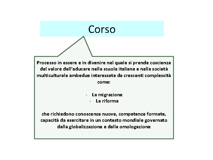 Corso Processo in essere e in divenire nel quale si prende coscienza del valore