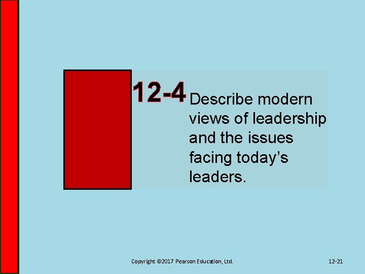 12 -4 Describe modern views of leadership and the issues facing today’s leaders. Copyright