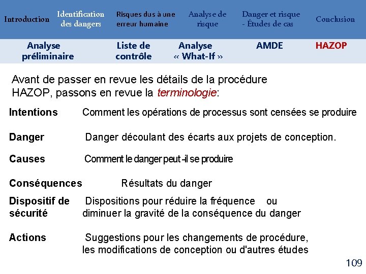 Introduction Identification des dangers Analyse préliminaire Risques dus à une erreur humaine Liste de