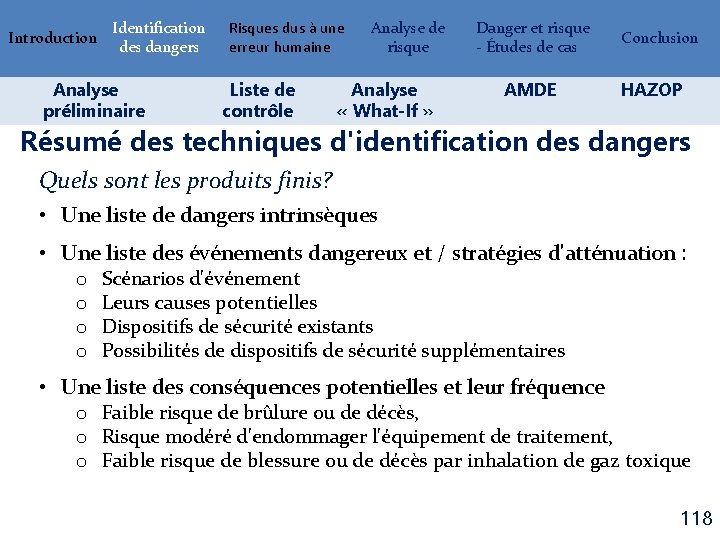 Introduction Identification des dangers Analyse préliminaire Risques dus à une erreur humaine Liste de