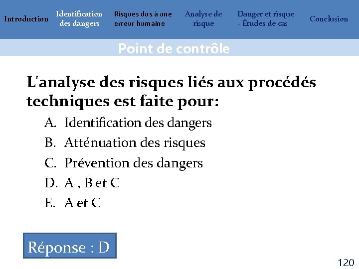 Introduction Identification des dangers Risques dus à une erreur humaine Analyse de risque Danger