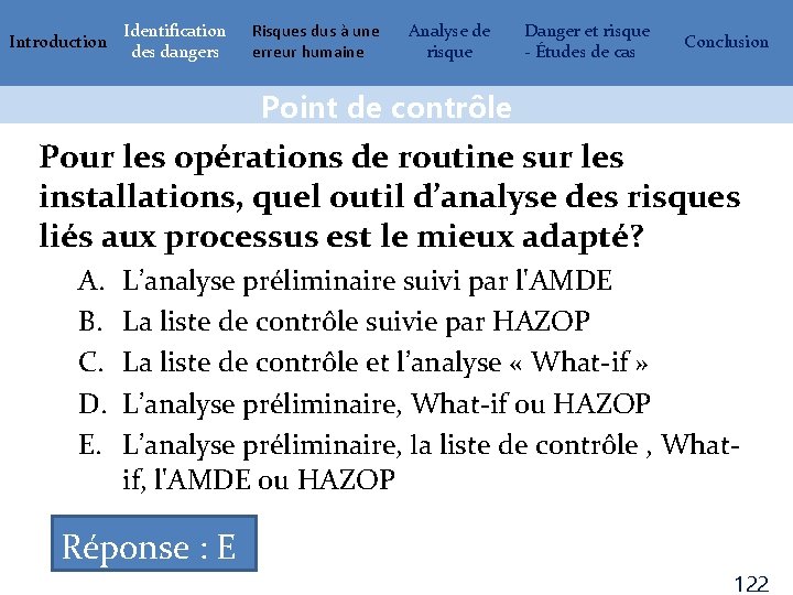 Introduction Identification des dangers Risques dus à une erreur humaine Analyse de risque Danger