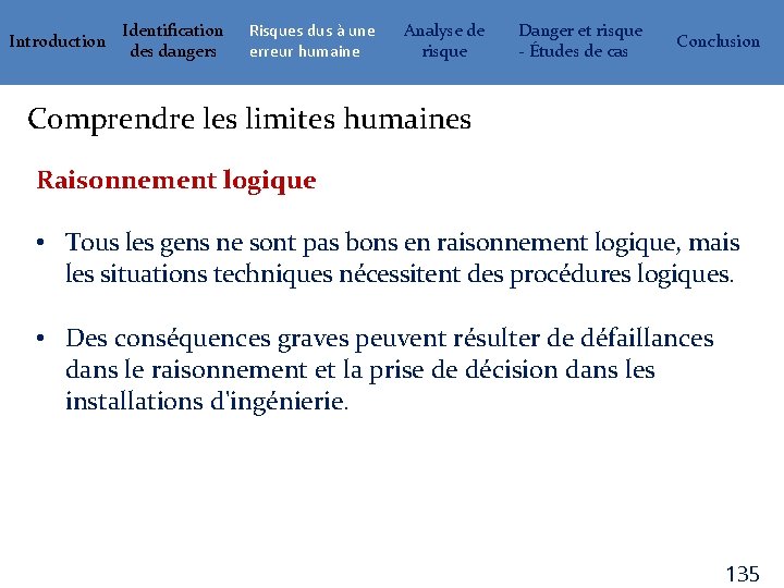 Introduction Identification des dangers Risques dus à une erreur humaine Analyse de risque Danger