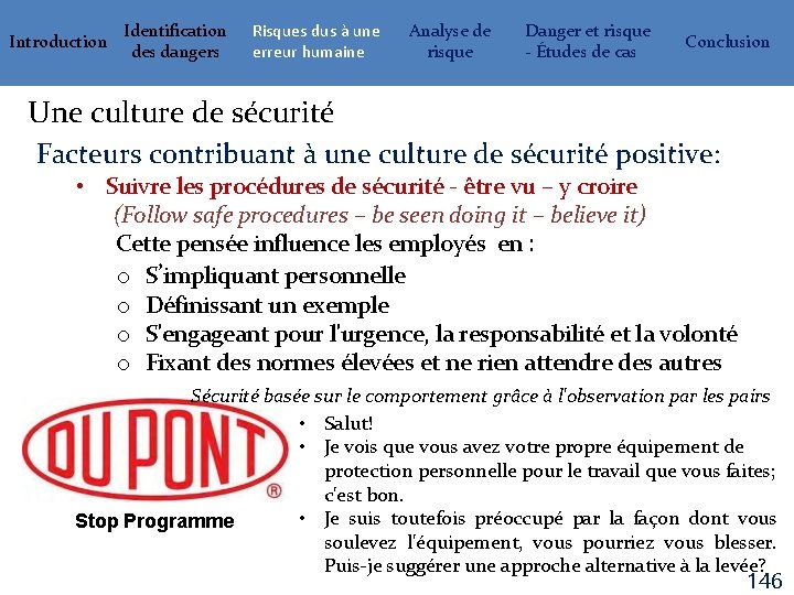 Introduction Identification des dangers Risques dus à une erreur humaine Analyse de risque Danger