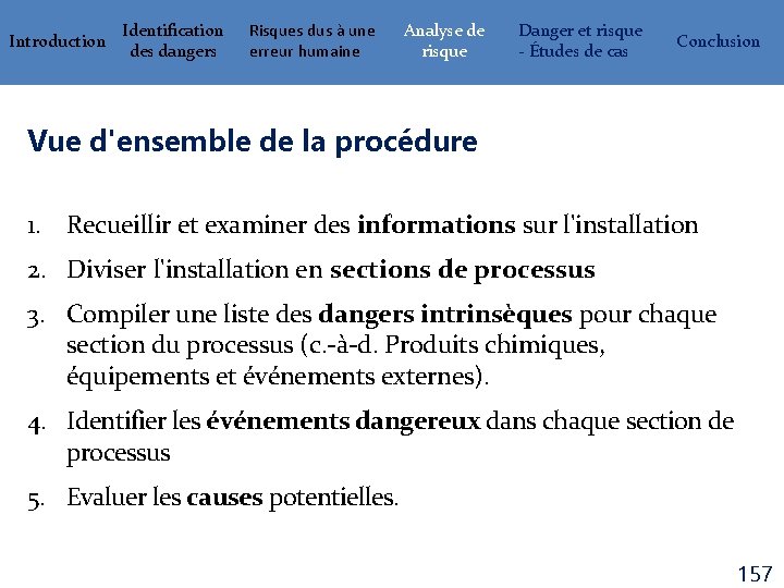 Introduction Identification des dangers Risques dus à une erreur humaine Analyse de risque Danger