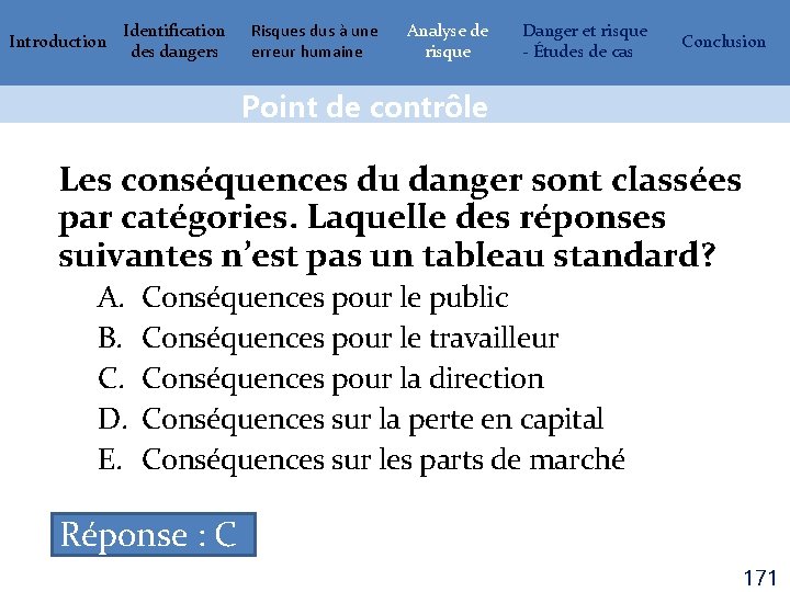 Introduction Identification des dangers Risques dus à une erreur humaine Analyse de risque Danger