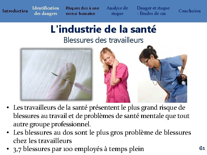 Introduction Identification des dangers Risques dus à une erreur humaine Analyse de risque Danger