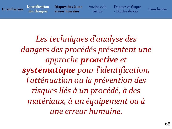 Introduction Identification des dangers Risques dus à une erreur humaine Analyse de risque Danger