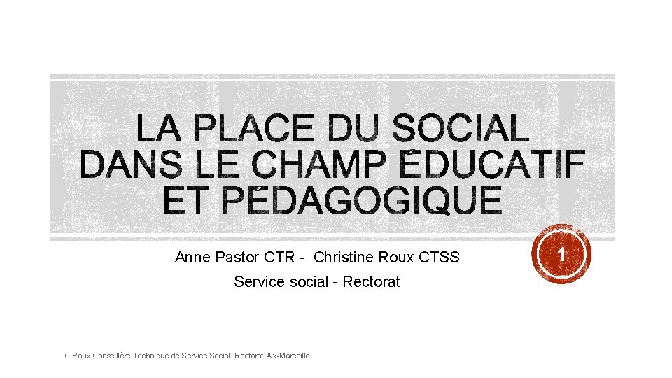 Anne Pastor CTR - Christine Roux CTSS Service social - Rectorat C. Roux. Conseillère