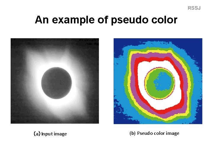 An example of pseudo color （a）Input image　 (b) Pseudo color image 