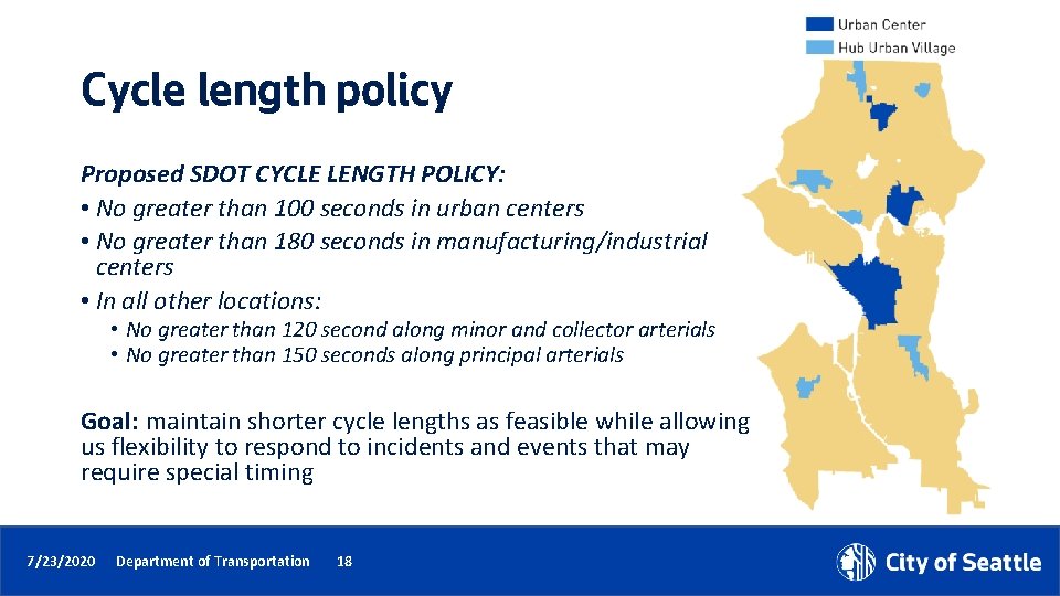 Cycle length policy Proposed SDOT CYCLE LENGTH POLICY: • No greater than 100 seconds