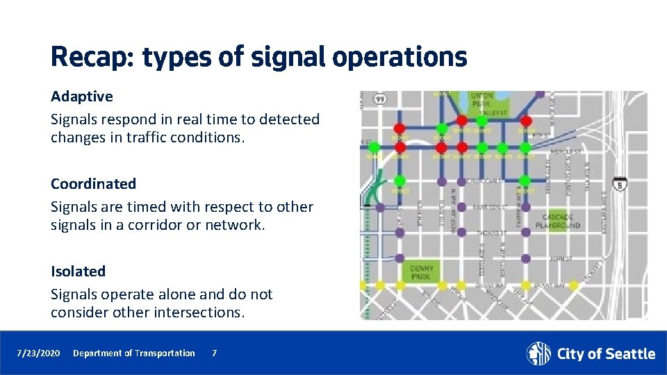 Recap: types of signal operations Adaptive Signals respond in real time to detected changes