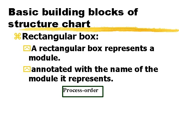 Basic building blocks of structure chart z. Rectangular box: y. A rectangular box represents Basic building blocks of structure chart z. Rectangular box: y. A rectangular box represents