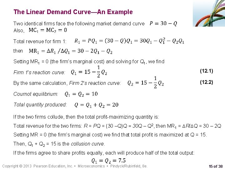The Linear Demand Curve—An Example Two identical firms face the following market demand curve
