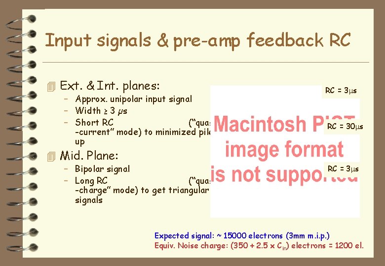 Input signals & pre-amp feedback RC 4 Ext. & Int. planes: – Approx. unipolar