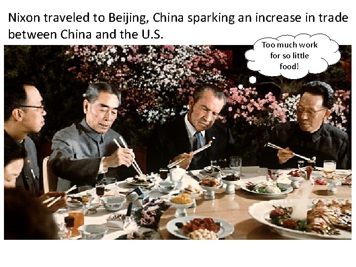 Nixon traveled to Beijing, China sparking an increase in trade between China and the