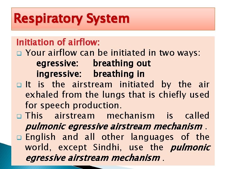 Respiratory System Initiation of airflow: q Your airflow can be initiated in two ways: