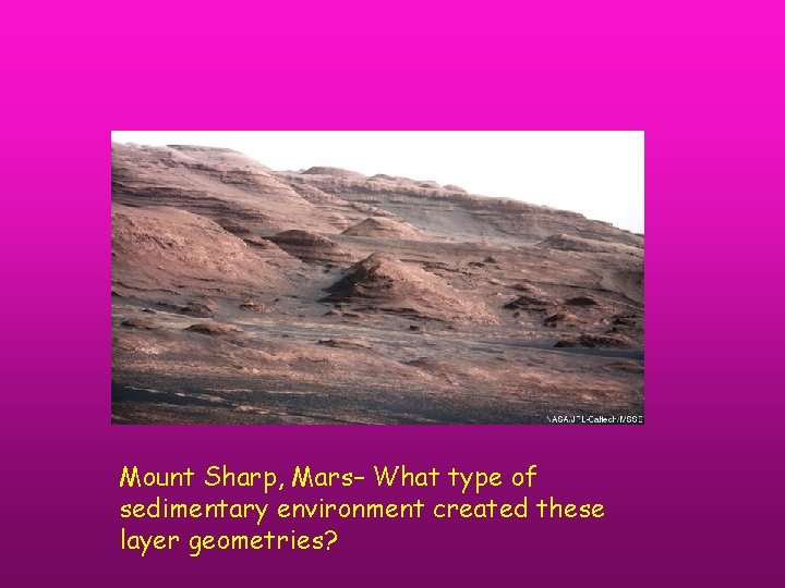 Mount Sharp, Mars– What type of sedimentary environment created these layer geometries? 