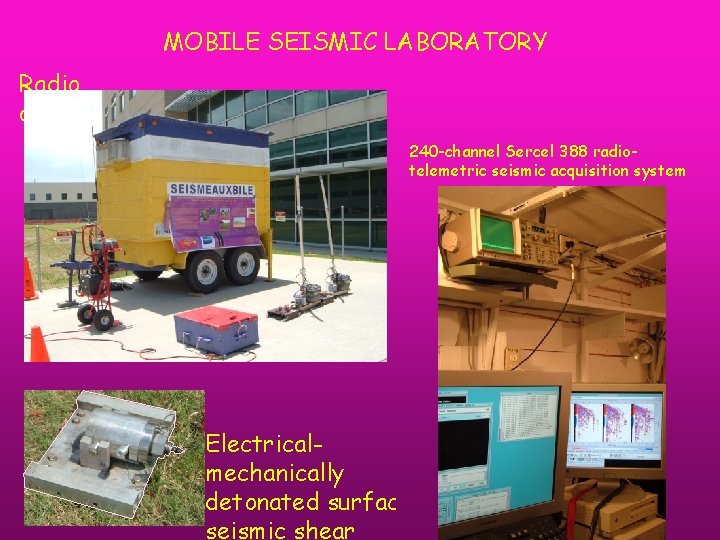 MOBILE SEISMIC LABORATORY Radio antenna 240 -channel Sercel 388 radiotelemetric seismic acquisition system Electricalmechanically