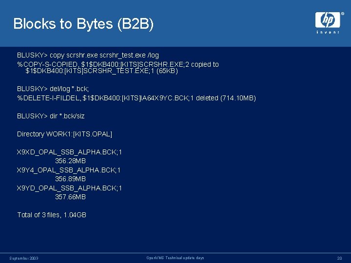 Blocks to Bytes (B 2 B) BLUSKY> copy scrshr. exe scrshr_test. exe /log %COPY-S-COPIED, Blocks to Bytes (B 2 B) BLUSKY> copy scrshr. exe scrshr_test. exe /log %COPY-S-COPIED,