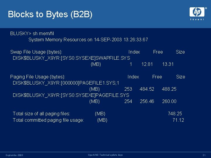 Blocks to Bytes (B 2 B) BLUSKY> sh mem/fil System Memory Resources on 14 Blocks to Bytes (B 2 B) BLUSKY> sh mem/fil System Memory Resources on 14