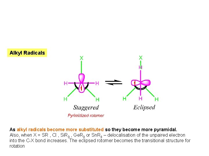 Alkyl Radicals As alkyl radicals become more substituted so they become more pyramidal. Also, Alkyl Radicals As alkyl radicals become more substituted so they become more pyramidal. Also,