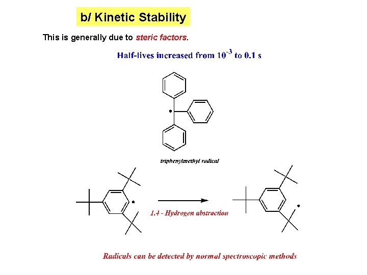 b/ Kinetic Stability This is generally due to steric factors. b/ Kinetic Stability This is generally due to steric factors.