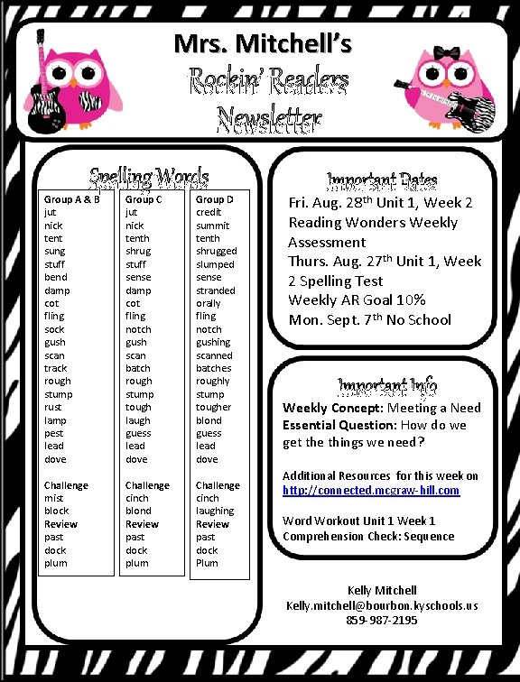 Mrs. Mitchell’s Rockin’ Readers Newsletter Spelling Words Group A & B jut nick tent Mrs. Mitchell’s Rockin’ Readers Newsletter Spelling Words Group A & B jut nick tent