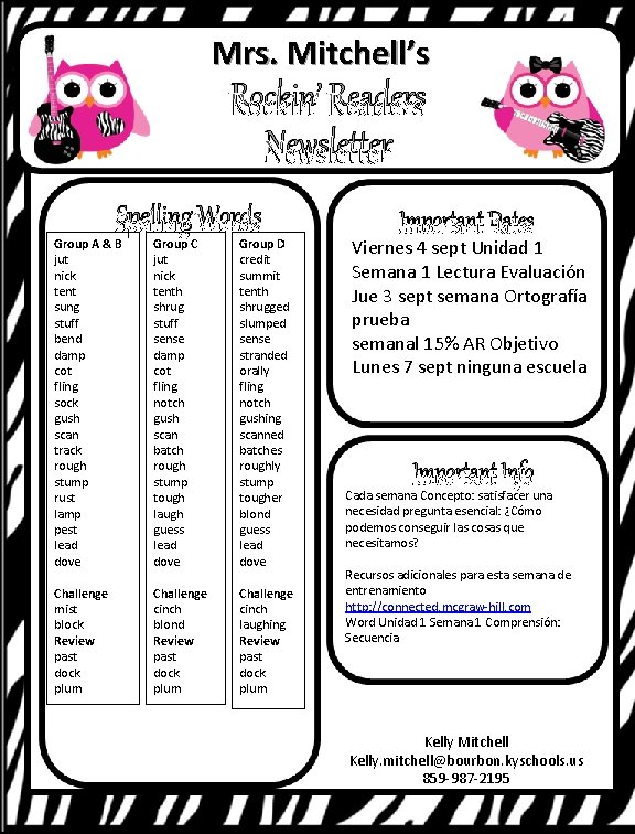 Mrs. Mitchell’s Rockin’ Readers Newsletter Spelling Words Group A & B jut nick tent Mrs. Mitchell’s Rockin’ Readers Newsletter Spelling Words Group A & B jut nick tent