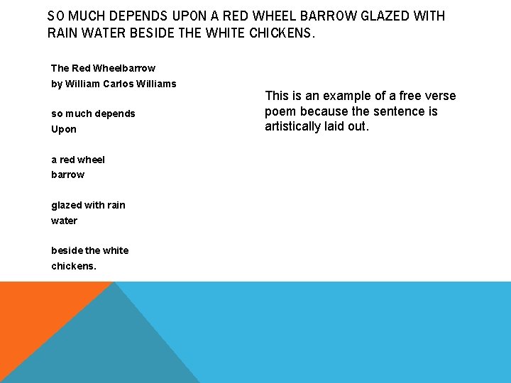 SO MUCH DEPENDS UPON A RED WHEEL BARROW GLAZED WITH RAIN WATER BESIDE THE SO MUCH DEPENDS UPON A RED WHEEL BARROW GLAZED WITH RAIN WATER BESIDE THE