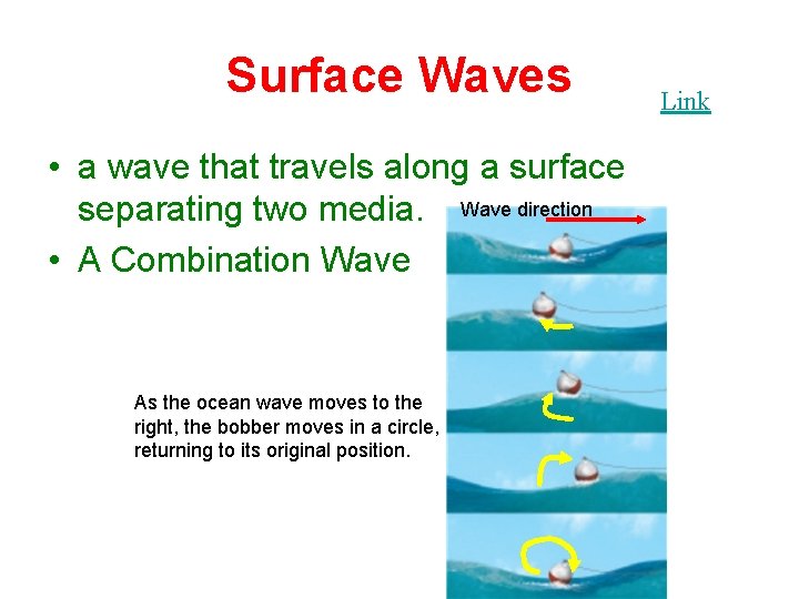 Surface Waves • a wave that travels along a surface separating two media. Wave