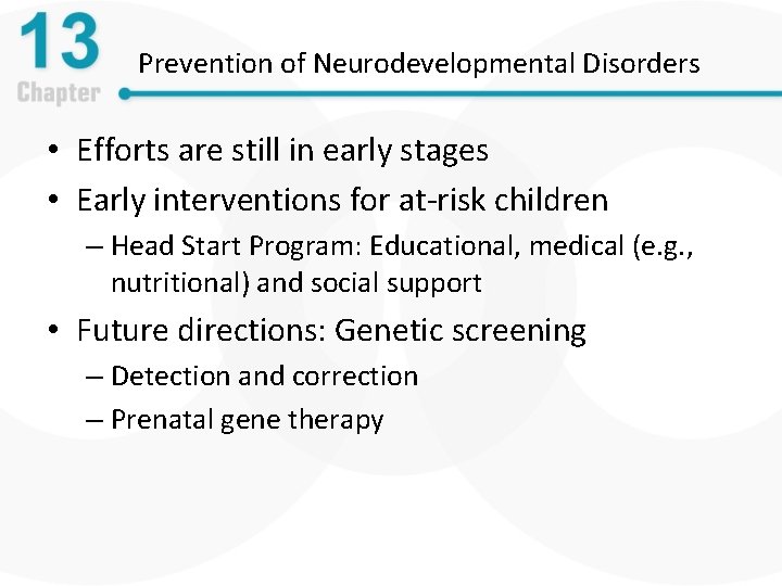 Prevention of Neurodevelopmental Disorders • Efforts are still in early stages • Early interventions