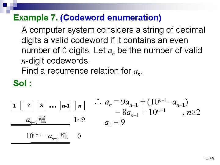 Example 7. (Codeword enumeration) A computer system considers a string of decimal digits a
