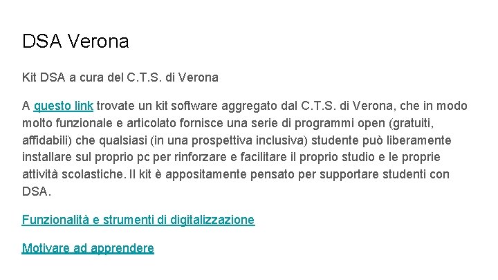 DSA Verona Kit DSA a cura del C. T. S. di Verona A questo