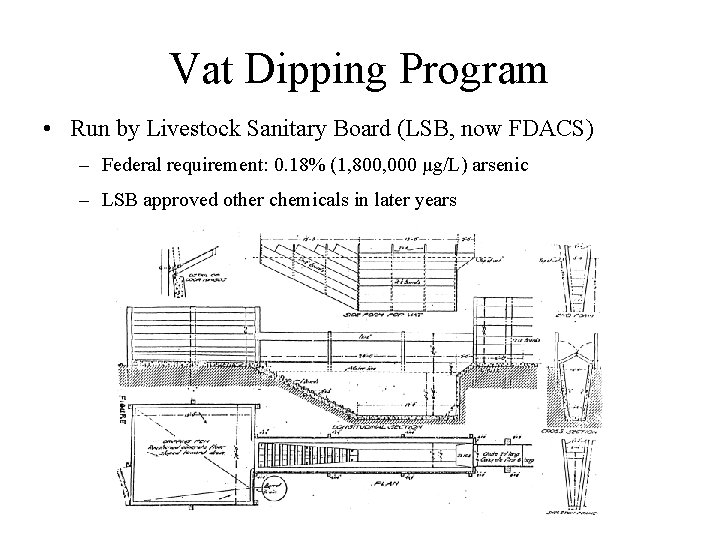 Vat Dipping Program • Run by Livestock Sanitary Board (LSB, now FDACS) – Federal