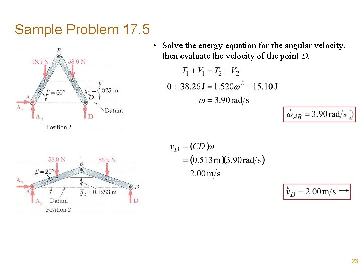 Sample Problem 17. 5 • Solve the energy equation for the angular velocity, then