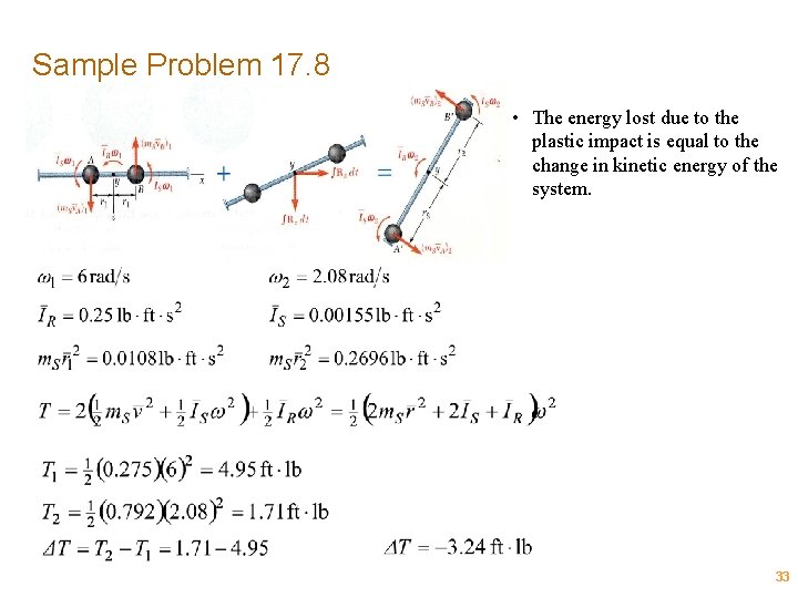 Sample Problem 17. 8 • The energy lost due to the plastic impact is