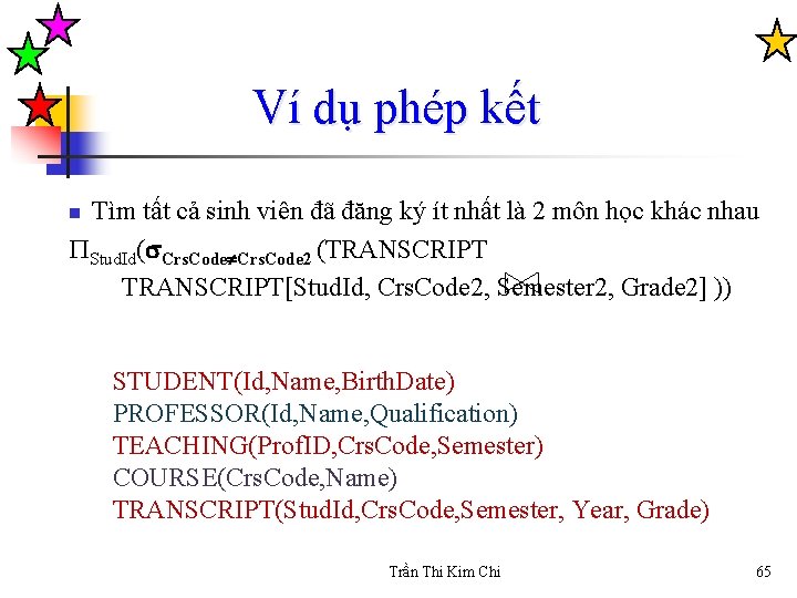 Ví dụ phép kết Tìm tất cả sinh viên đã đăng ký ít nhất