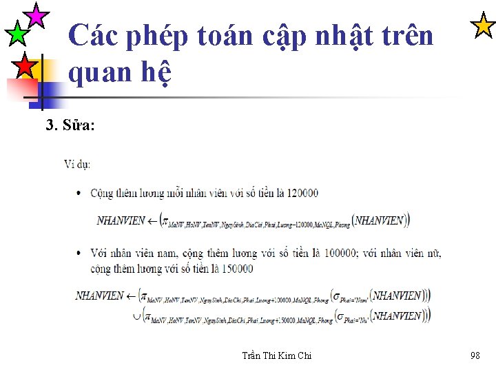 Các phép toán cập nhật trên quan hệ 3. Sửa: Trần Thi Kim Chi