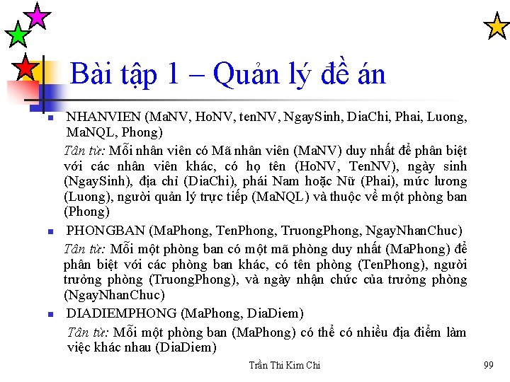 Bài tập 1 – Quản lý đề án n NHANVIEN (Ma. NV, Ho. NV,